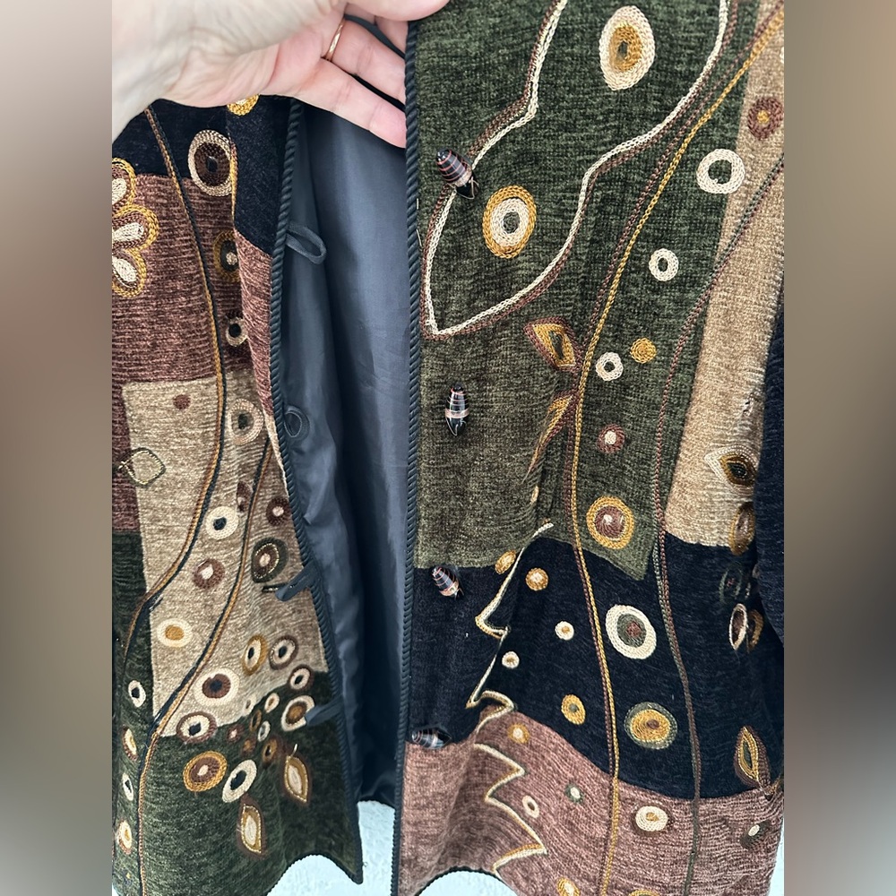 Indigo Moon Embroidered Jacket Metallic Medium Gold Leaves Button Down Lined - Picture 3 of 14